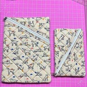 Dog Print Quilted Pouch Set